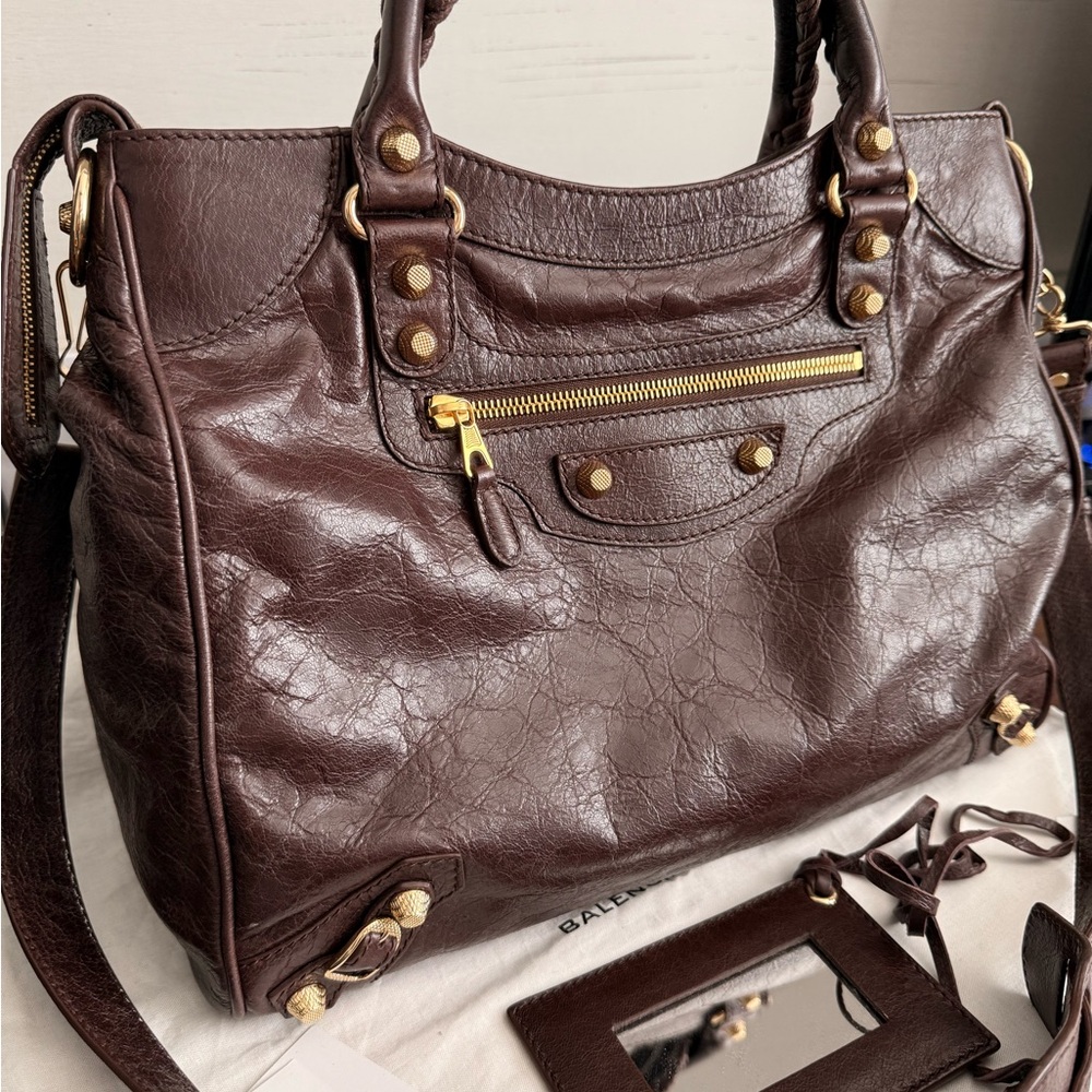Balenciaga Velo in Cigare Fonce Brown Leather Purse Shoulder Crossbody Bag - Picture 4 of 14